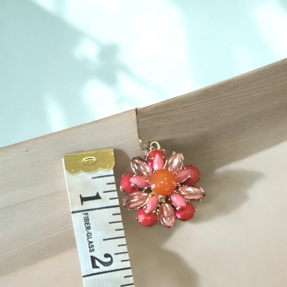 Floral Statement Drop Earrings – Pink, Red & Gold Tone – 1.5” - Picture 2 of 4